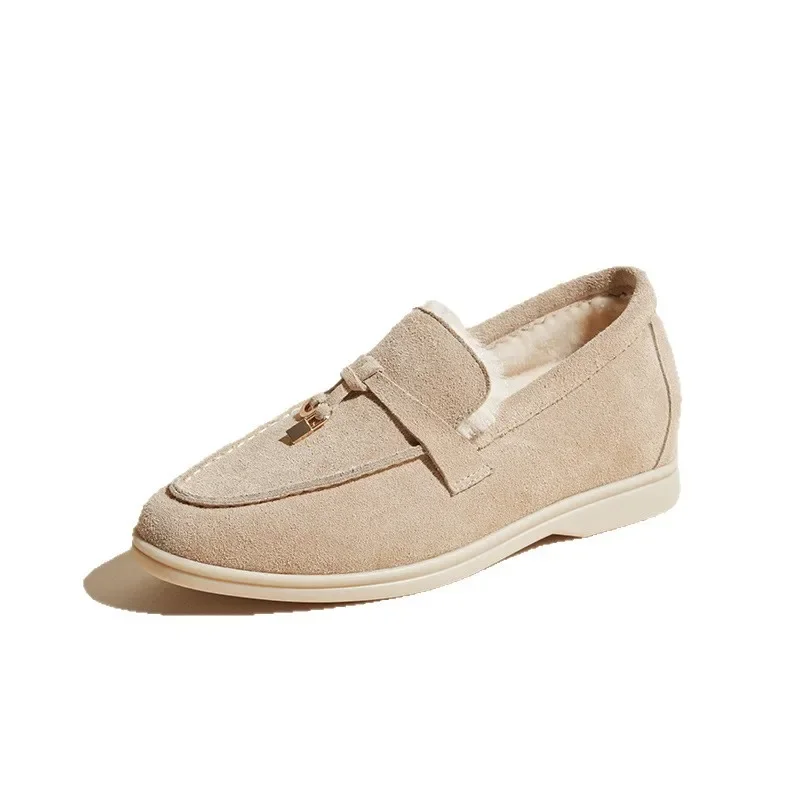 LP فو جلد الغزال الانزلاق على الشقق أحذية نسائية كاجوال مريحة خفيفة الوزن جولة تو كعب مسطح نعل تنفس #5