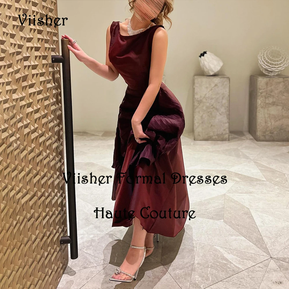 

Burgundy Mermaid Evening Dresses Sleeveless O Neck Prom Dress Ankle Length Arabic Dubai Formal Occasion Gowns