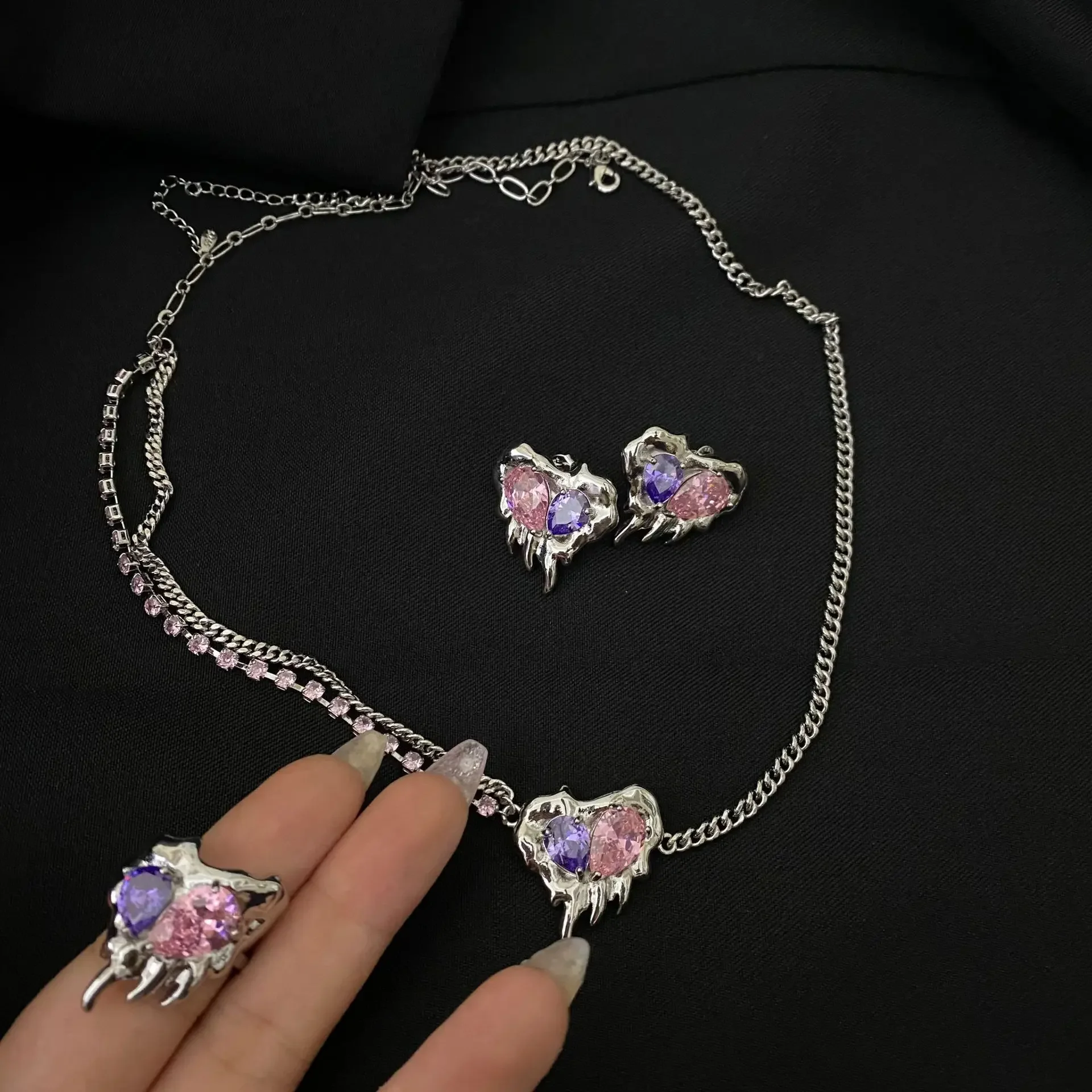 MDL مويسانيتي style.and the United States Tide Set ملمس معدني سائل مشع الحب الزركونيوم المطلي بالذهب عيار 18 قيراط