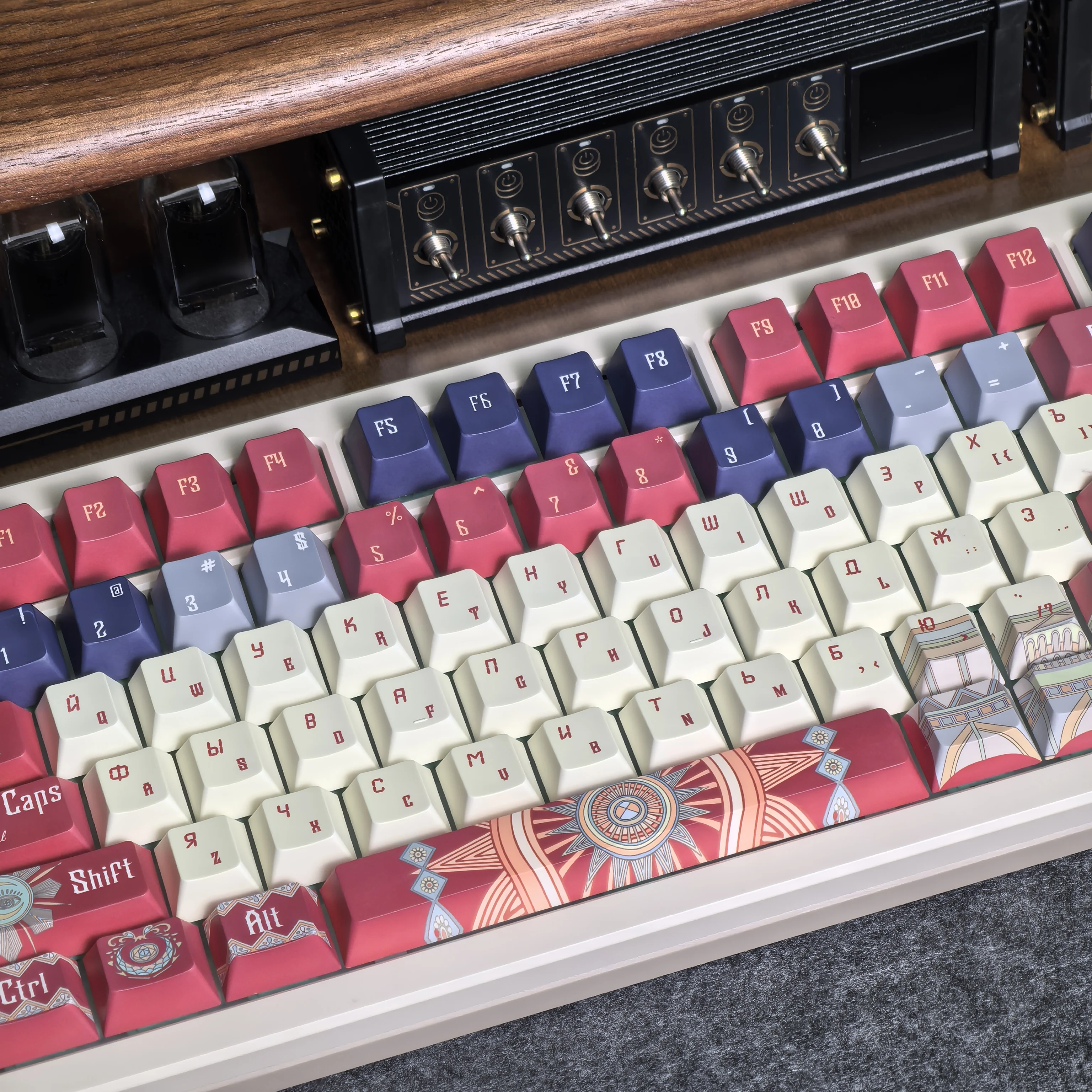 Retro Russian Keycaps 135Keys Iso Layout Red Blue Russian Style Church Cherry Pbt For Aula F75 Custom Personalized Keycaps