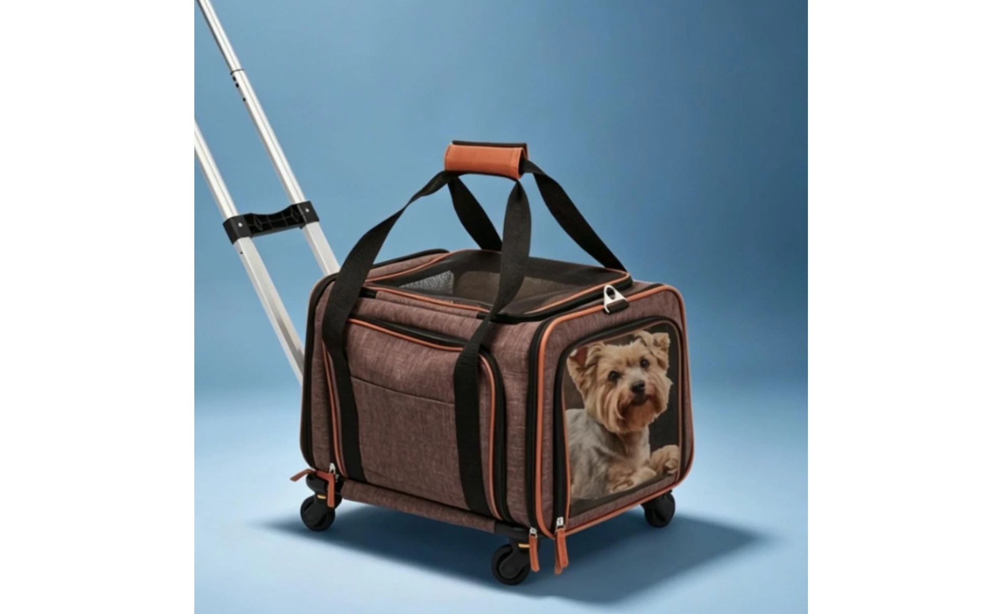 Rolling Mesh Pet Carrier Soft-sided Animal Carrier Breathable Mesh Windows Telescoping Handle for Convenient Transport Rolling Mesh Pet Carrier Soft-sided Animal Carrier Breathable Mesh Windows Telescoping Handle for Convenient Transport