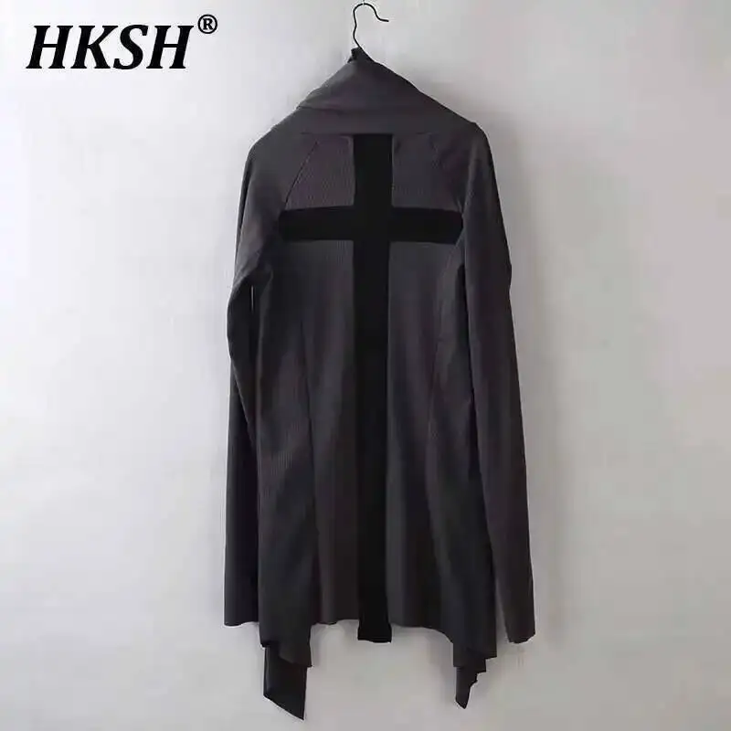 

HKSH весна лето темный панк вязаный плащ мужской прилив выше колена шикарная ветровка с капюшоном хлопок волшебный плащ готический HK3850