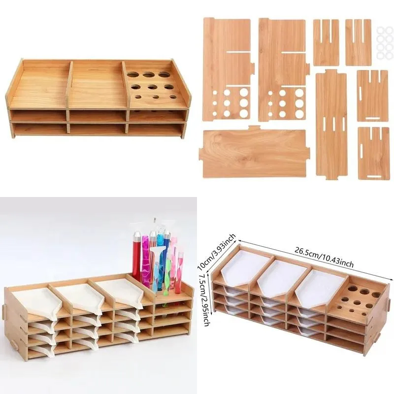 Wooden 4 Layer Diamond Painting Tray Storage Rack DIY Accessories Gift Tools