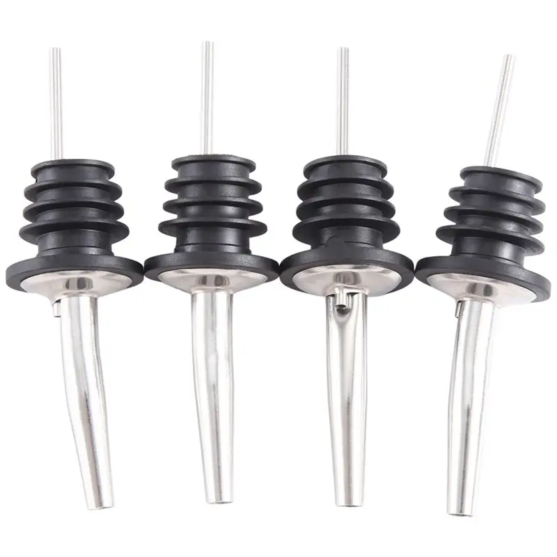A98E-4Pcs Stainless Steel Whisky Liquor Oil Wine Bottle Pourer Cap Spout Stopper Mouth Dispenser Bartender Home Bar Party Access