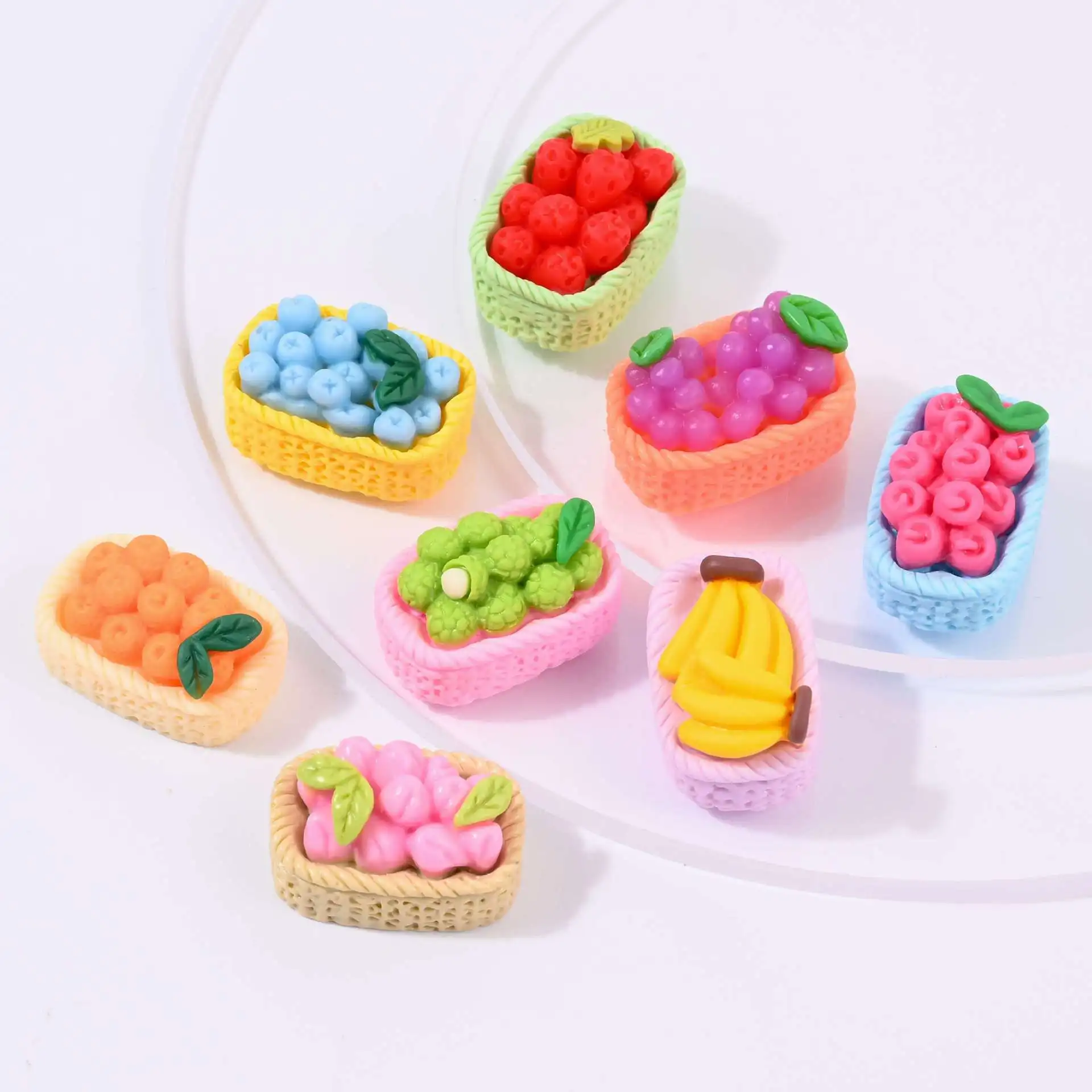 Kawaii Resin Fruit Basket Series for Scrapbooking,Flatback Embellishment,Miniature Material,Cabochon,Mini Decoration,DIY, 10pcs