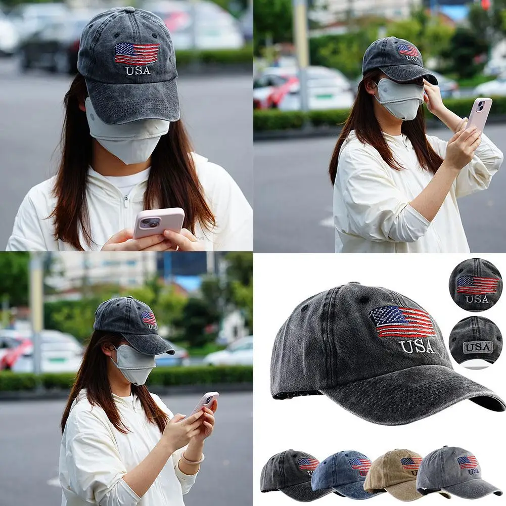Unisex USA American Flag Baseball Cap Embroidered Style Army Hats Distressed Hat Military Washed Trucker I0E7