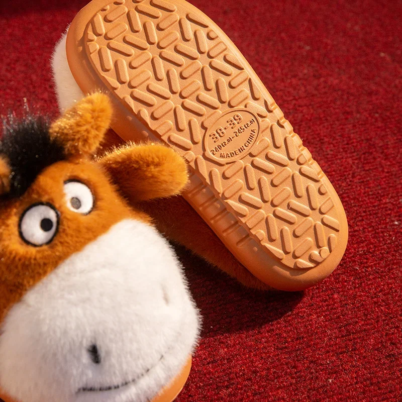 ZUOFU Unisex Niedliche Cartoon-Esel-Plüschpantoffeln, Winter Dicke Sohle Flauschig Warm Rutschfest Indoor Hausschuhe für Paare – Detail 7