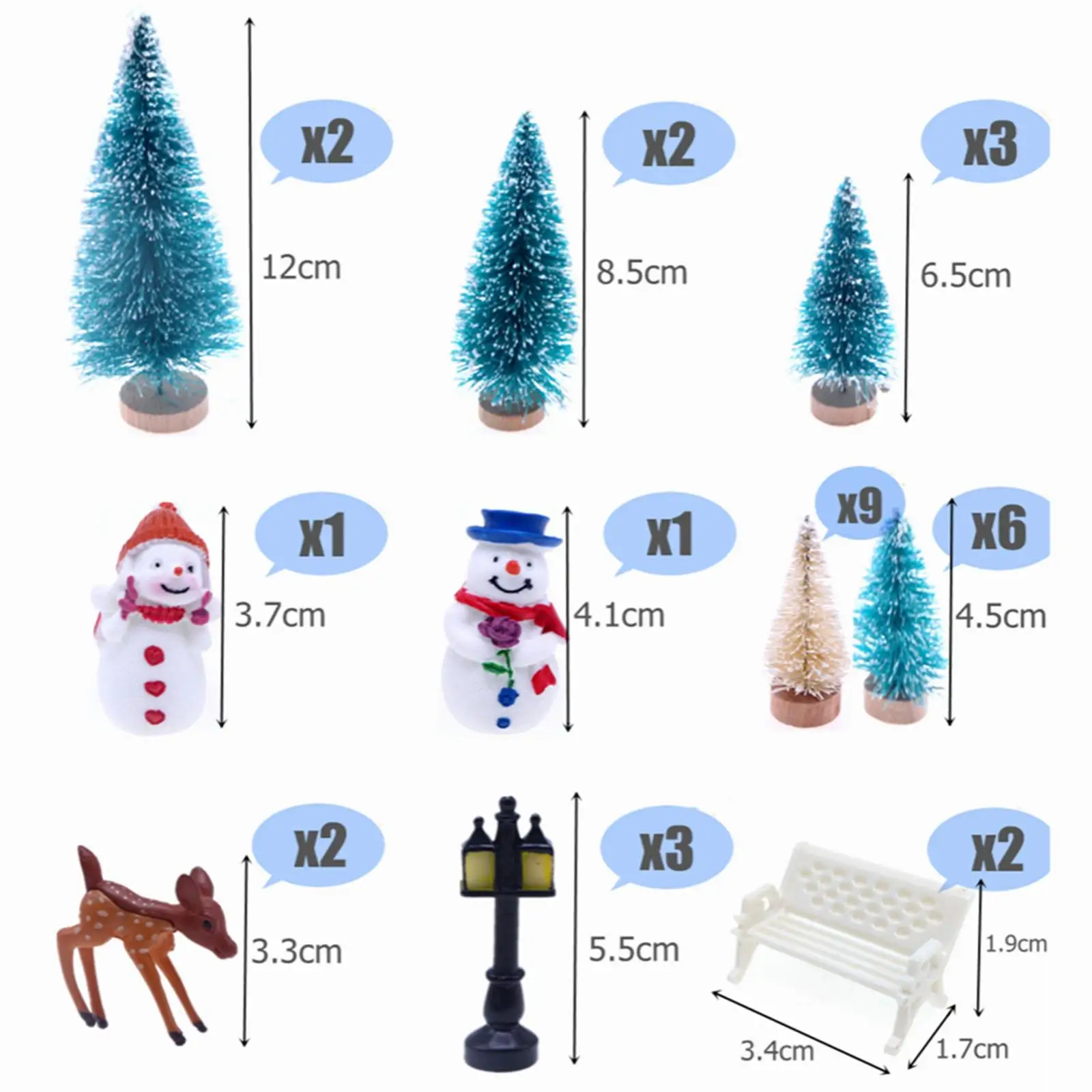 Dollhouse Miniature Christmas Decor Kit 1 12 Scale Tree Snowman Deer Street Lamp Garden Bench Ornament for Doll House