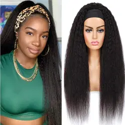 Kinky Straight Headband Wig Human Hair Glueless Wear and Go No Glue Headband Human Hair Wig Yaki Straight Human Hair for Women