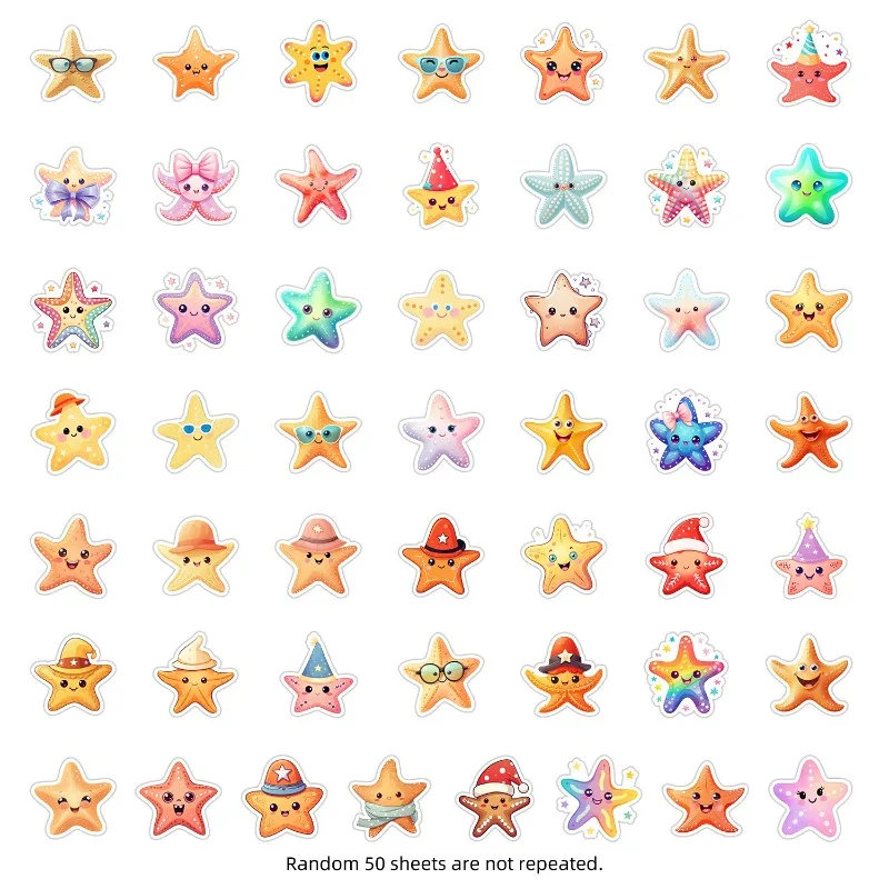 50 Stück Cartoon-Persönlichkeit bunte Sterne kreative Doodle dekorative Aufkleber