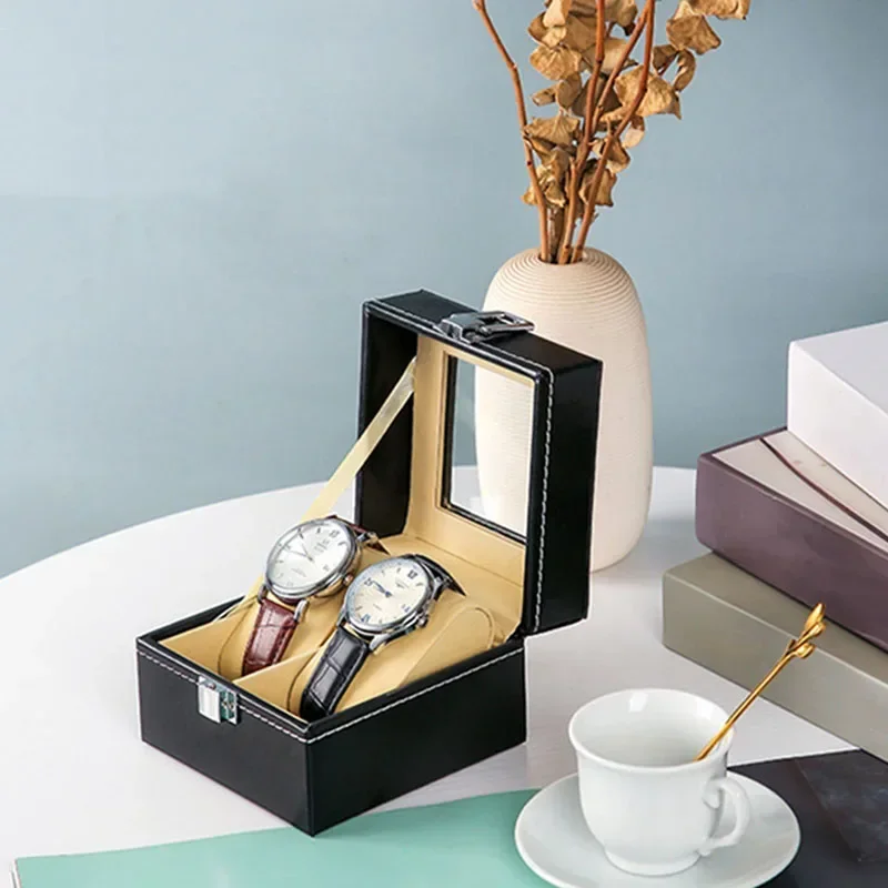 Uhrenbox aus PU-Leder – Vitrine mit transparentem Deckel und weichem Innenraum, Aufbewahrungsorganisator mit mehreren Schubladen für die Schmuckkollektion – Detail 1