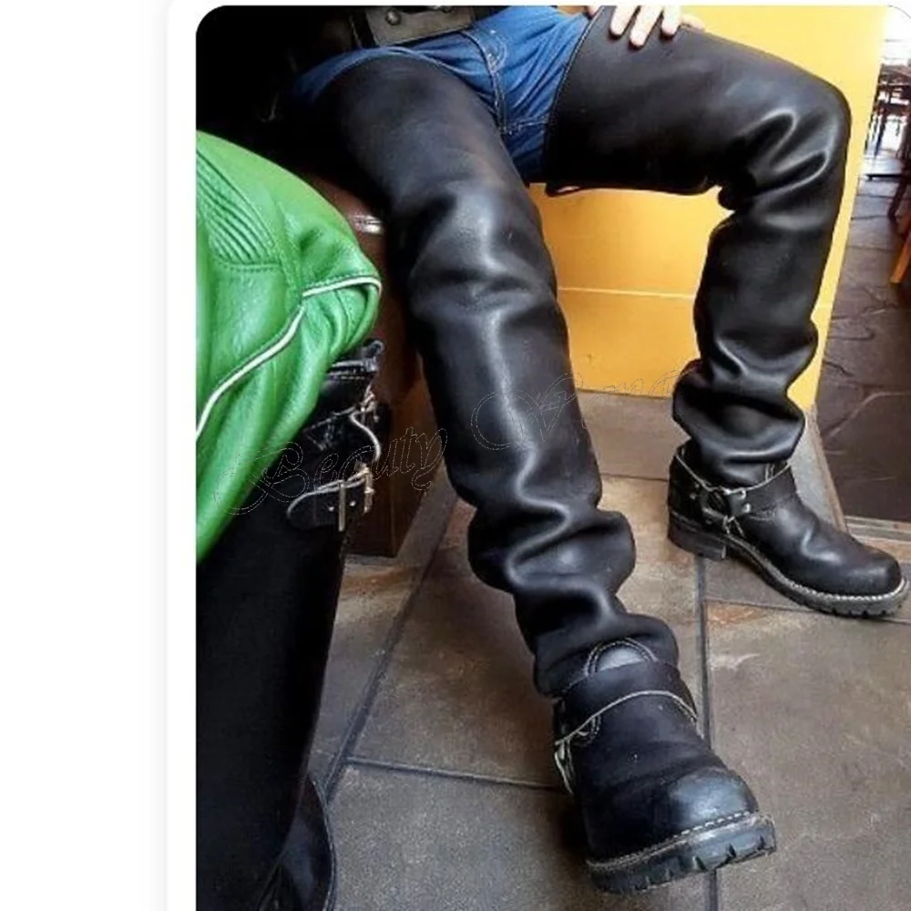 

Black Belt Decor Big Boots Thigh High Round Toe Shoes for Women Stilettos High Heels Sexy Party Shoes 2024 Zapatos Para Mujere