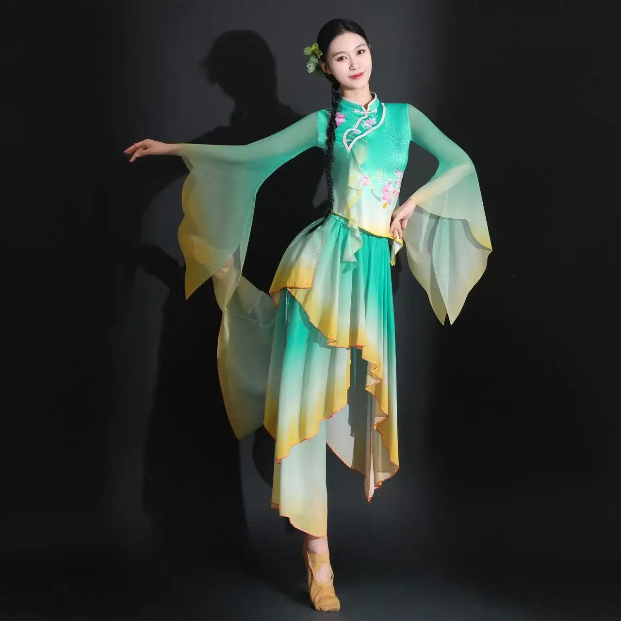 Gradient Green Classical Dance Dress for Women Stage Performance Clothing National Dance Tops Skirts Set Ancient Hanfu Dress