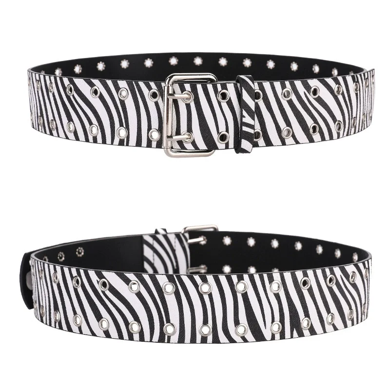 Women's Zebra Pattern Leather Belt Studded Pin Buckle Decorative Waist Belt for Blazer Jacket Coat