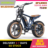 HillMiles MileZoom 1 Electric Bike 52V 15.6Ah Battery 20 Inch Fat Tire E-bike 750W All Terrain Electric Mountain Bike