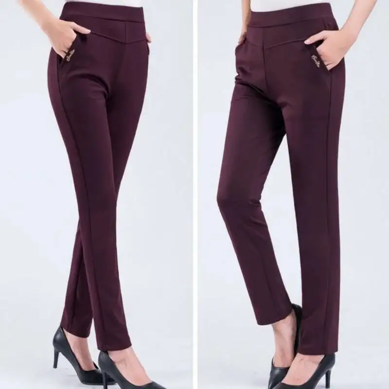 Women Trousers Casual Elastic High Waist Pants Female 2025 Spring autumn Solid Color Straight Pants Pantalon Femme