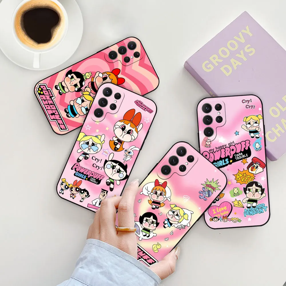 

Cartoon The P-Powerpuff Girls Phone Case For Samsung Galaxy S24 S23 S22 S21 S20 Ultra FE S10 S25 Plus 5G Case Black Soft Cover