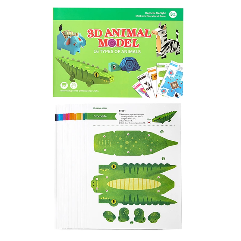 Origami d'animaux tridimensionnels pour enfants, kit de papier bricolage, cadeau de jeu pour enfants de la maternelle, 16 feuilles, 3 à 12 ans