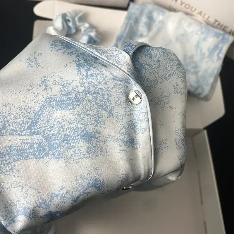 Conjunto de pijama holgado de marca para mujer, ropa de dormir de lujo con estampado de seda sintética lisa, ropa de casa, ropa de noche, trajes de