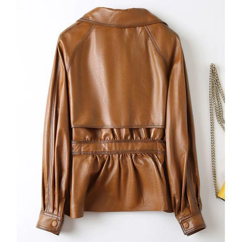 Damen-Jacke aus echtem Leder im britischen Stil, 2025, Herbst, lockere Schnürung, schmale Taille, Ledermäntel, erste Schicht, kurze Schaffelljacke