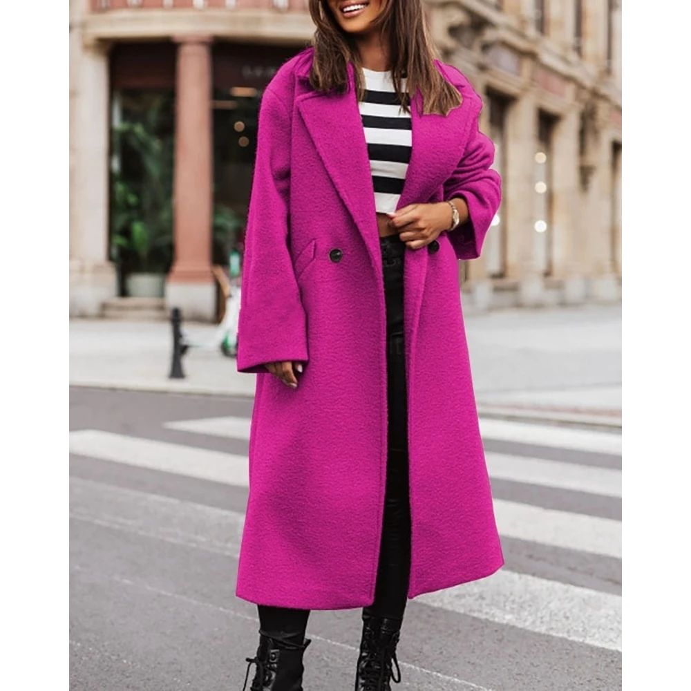 Women Nothched Collar Single Buttoned Winter Overcoat Femme Casual Long Coat and Jacket Elegant Autumn Fashion Oversized Outfits