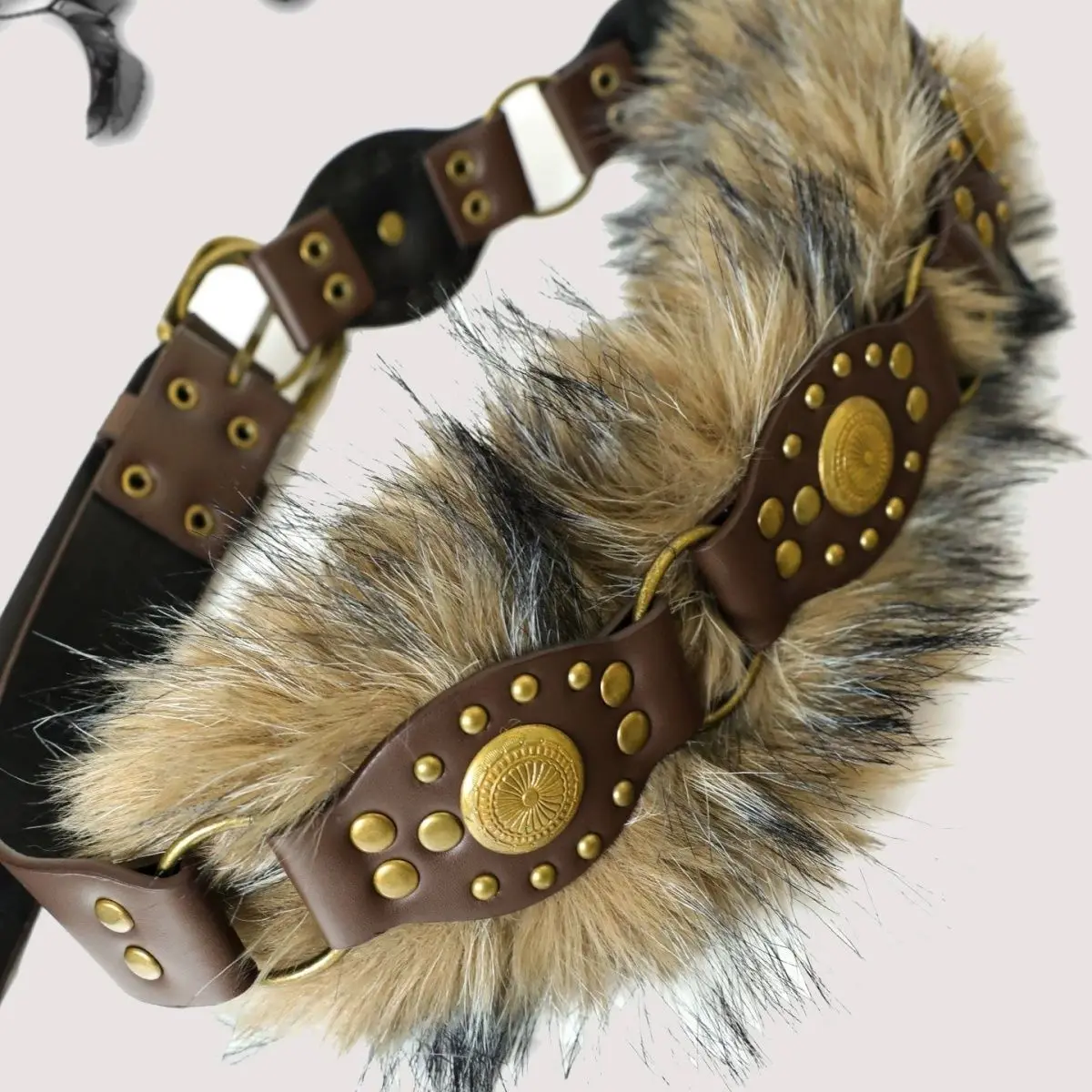 New Spice Girl Women's Harajuku Steampunk Y2K Plush American Vintage Dark PU Furry Belt Concave Shaped Decorative Waist Chain