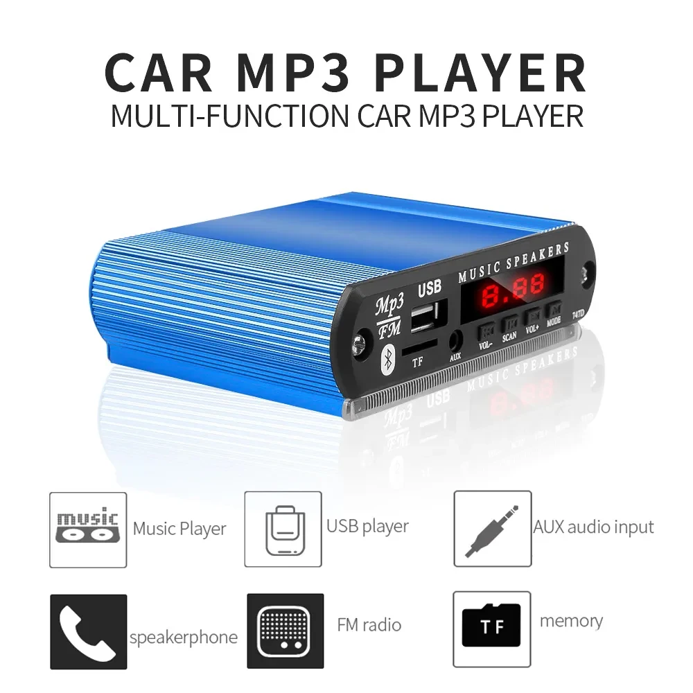 Blue Aluminum Shell Module Case Box for Bluetooth WMA Decoder Board MP3 Music Player Car Radio Module Support USB FM TF