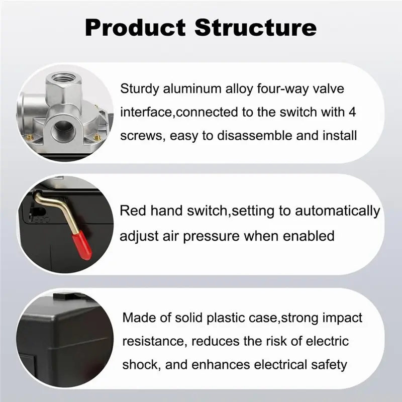 TFORU-Air Compressor Pressure Switch Control Valve,135-175 PSI 4-Port 20 Amp,110-120V,Replacement Kit