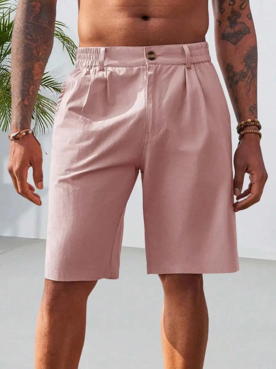 

Mens Flat Front Chino Shorts Cotton Casual Dress Work Golf Shorts