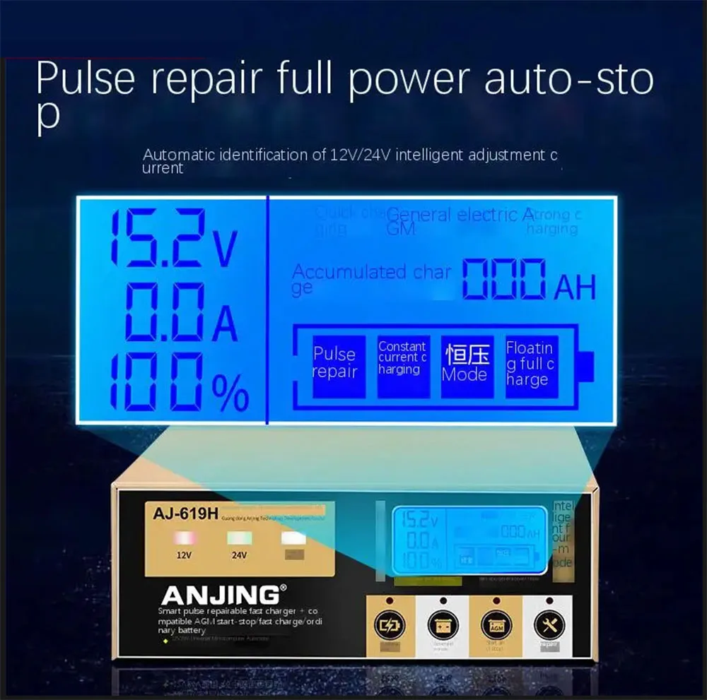 Imagem -02 - Carregador de Bateria do Carro Totalmente Automático Carregador de Gotejamento Totalmente Inteligente Lcd Touch Screen para Motocicleta Lawnmower Boat 12v 20a 24v 15a