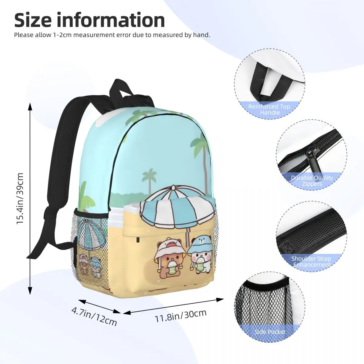 Sac à dos léger imprimé ours KrasnoBubu Dudu, sac d'école mignon, motif à la mode, nouveau, 15 pouces