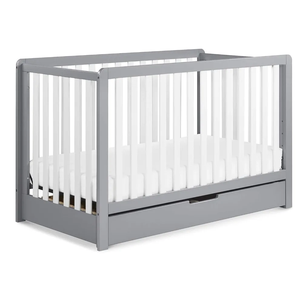 

Colby 4-in-1 Convertible Crib with Trundle Drawer in Grey and White, Greenguard Gold Certified, Undercrib Storage