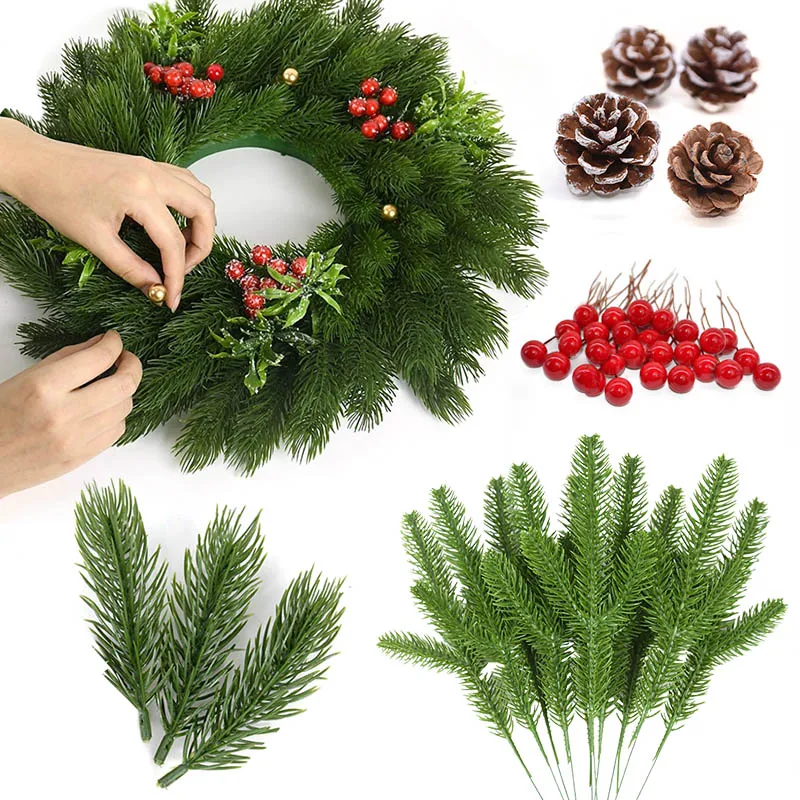 

Artificial Christmas Tree Pine Branches Xmas Berries For Christmas DIY Wreath Decoration Noel Table Ornaments Kids Gift Supplies