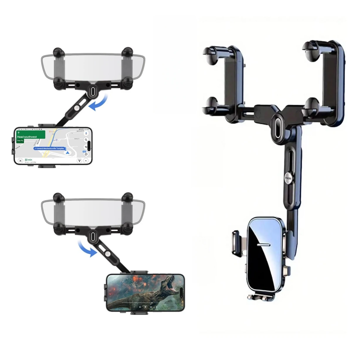 Universal Car Rearview Mirror Phone Holder,360° Rotating and Retractable Rear View Mirror Phone Mount for 4-7 Inch Cell Phones