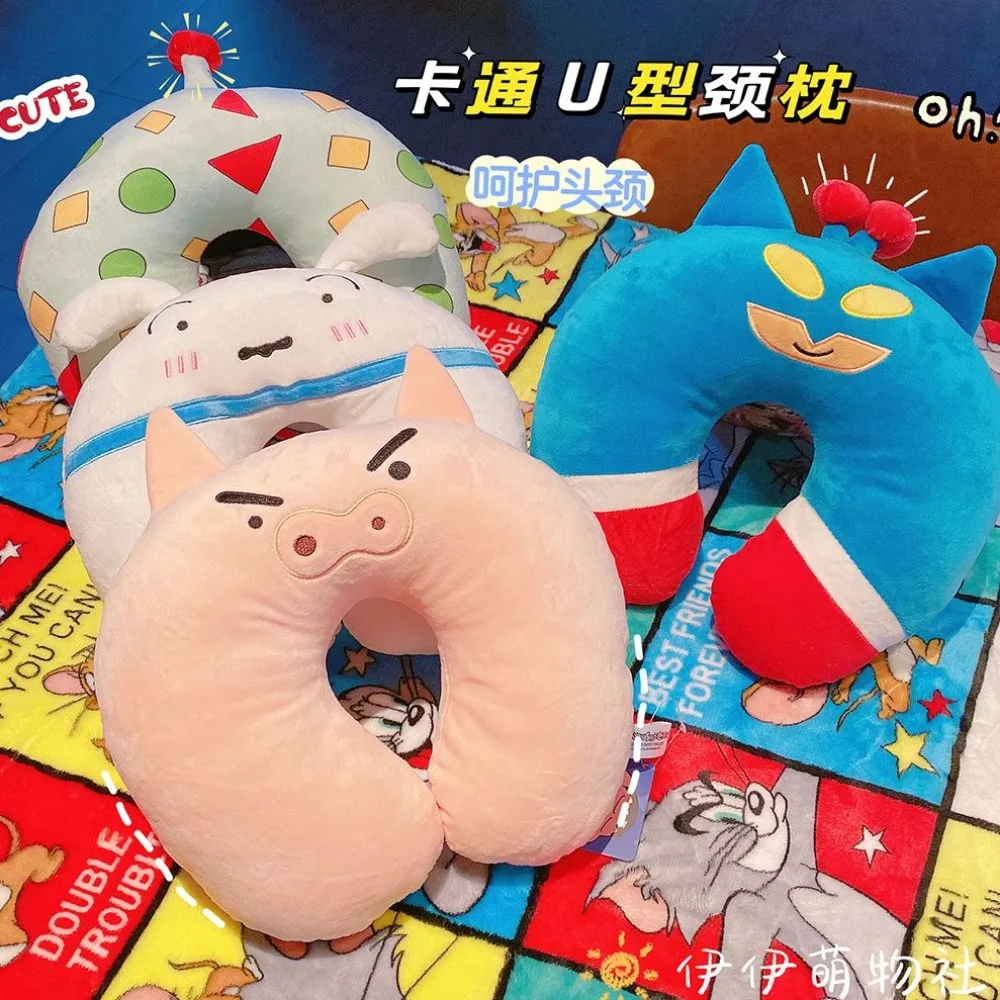 หมอนรองคอรูปตัวยูขนาดเล็กน่ารักลายการ์ตูนแบบพกพา สไตล์คู่รัก ป้องกันคอ หมอนเดินทาง หมอนงีบหลับ ของขวัญสำหรับเด็กผู้หญิง ของเล่น