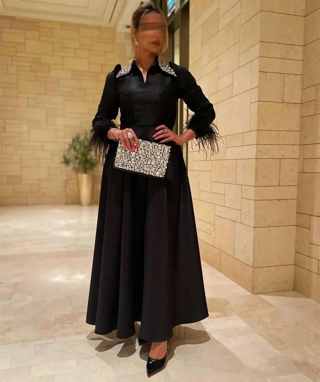 Eleganti abiti da sera lunghi in raso nero muslimah a-line pieghettato alla caviglia abito da ballo Robe de soirée per le donne