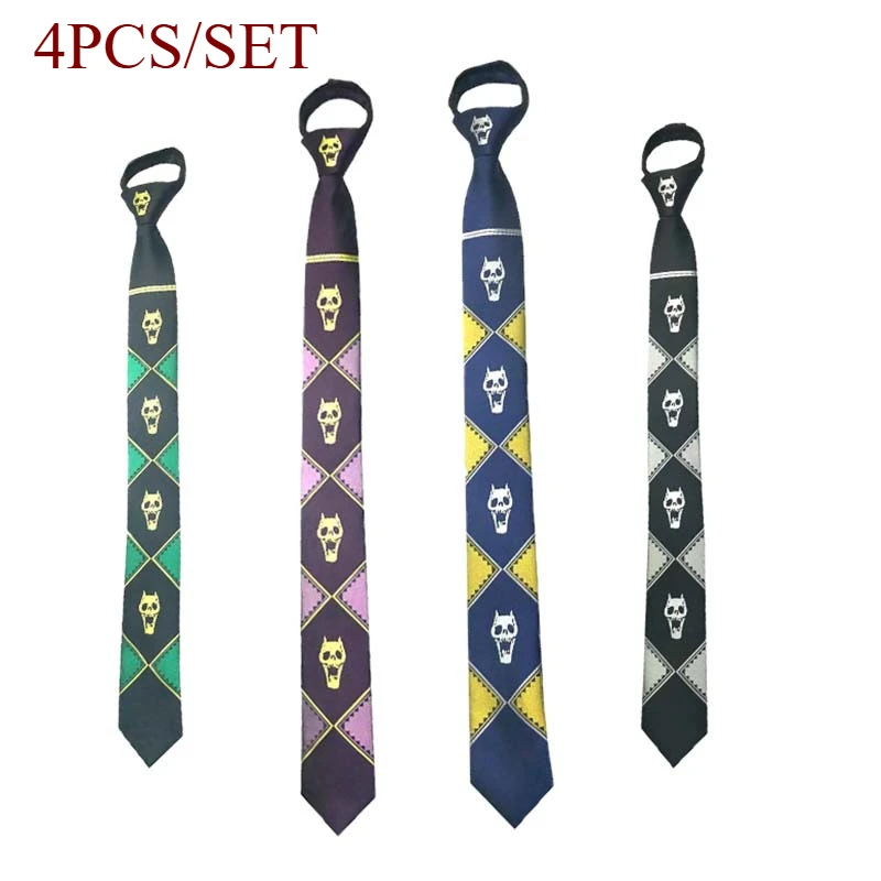 

4PCS Anime Tie Man JoJo's Bizarre Adventure Kira Yoshikage Cosplay Killer Queen Skull Neck Heaven Gate Cosplay Costume Props New