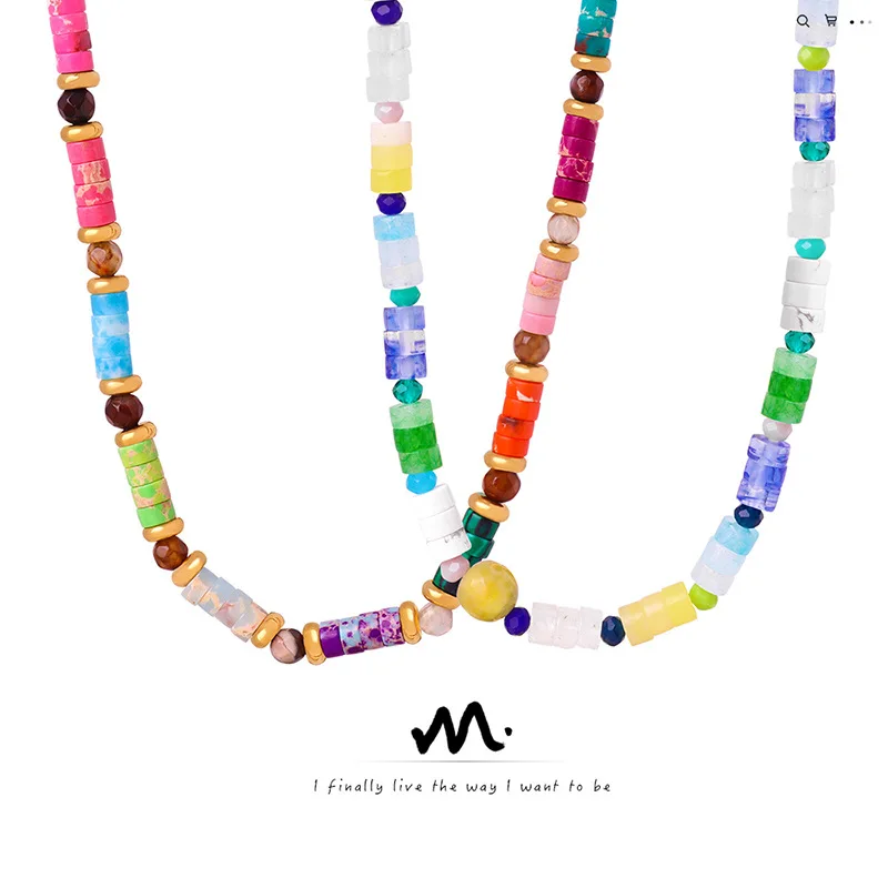 

【Mirrordust】Новый богемный стиль, красочный натуральный камень, ожерелье ручной работы из бисера, нишевые дизайнерские украшения для женщин