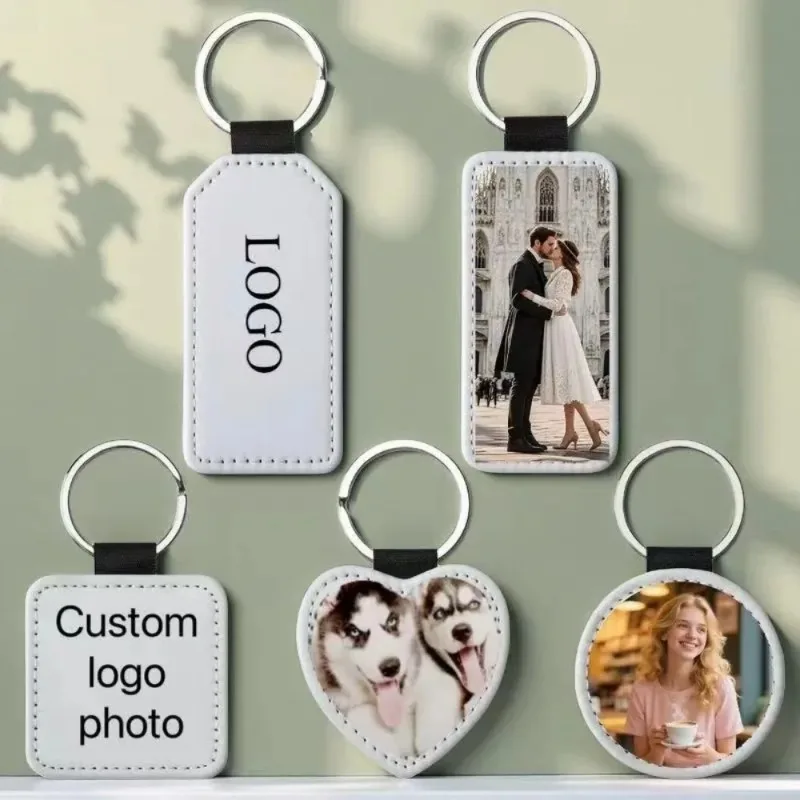 Wholesale 10PCS Custom Photo Keychain Personalized Leather Picture Keyring Engraved  Accessories DIY Craft Family Bag Charm