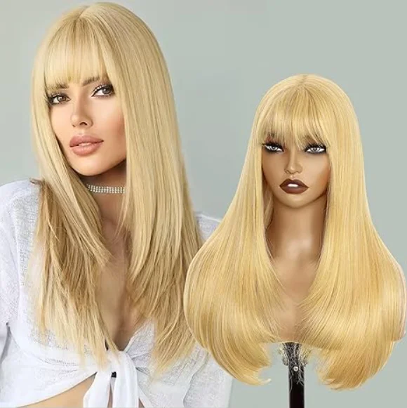 

Синтетический парик 613 Layered Cut 13x4 HD Straight Lace Front с челкой, блонд, без клея, предварительно проработанный, распродажа для женщин