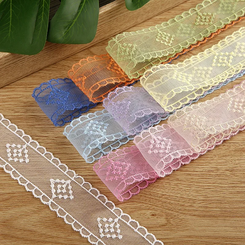 Frill Ribbon Handamde Embroidered Lace Trim Thin Scallop Wave Edge Organza Mesh 40mm Hair Bows Clothing Collar Sewing Material