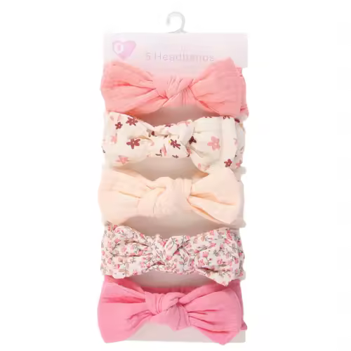 5Pcs/Set Solid Muslin Cotton Linen Baby Headband Elastic Rabbit Ear Hair Band Infant Girl Turban Headwraps Stretch Accessories - Image 7