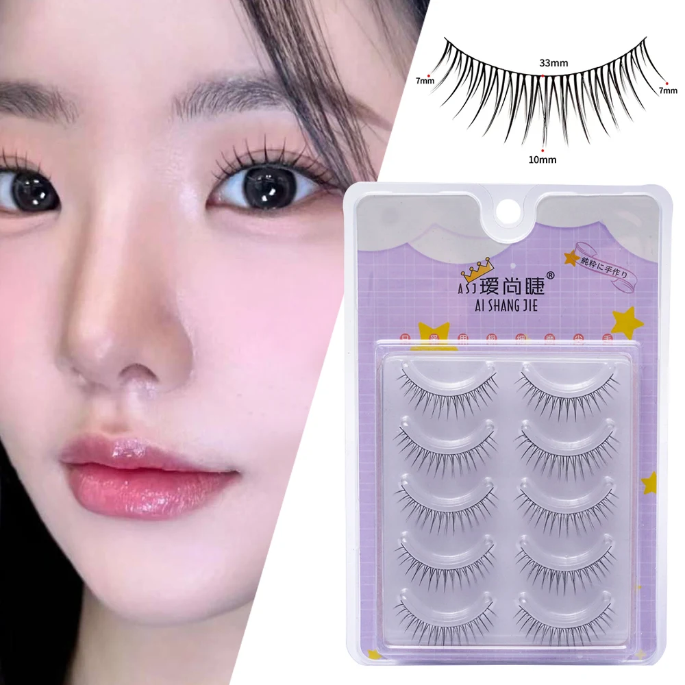 5 Pairs False Eyelashes Cosmetics V-shaped Lash Extension Transparent Stem Eyelashes Beauty Korean Eye Makeup Comic Eye Reusable