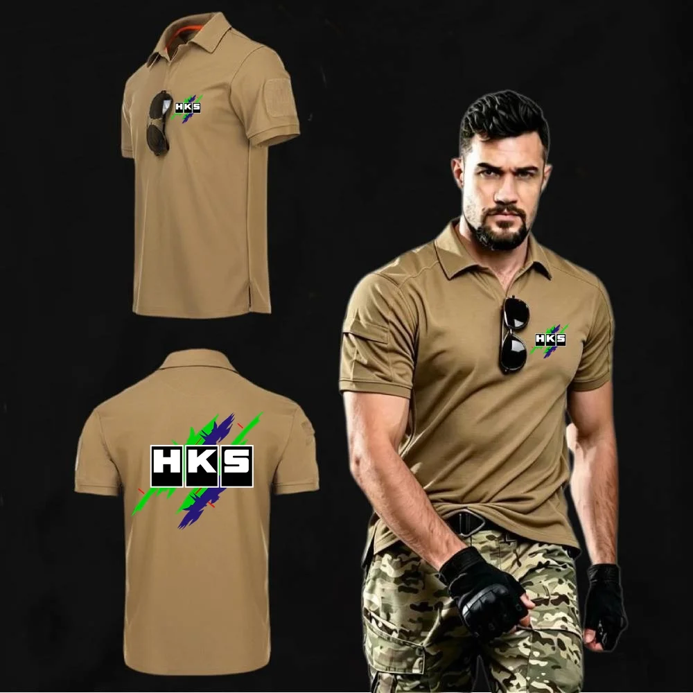 Polo Shirt Military Tacitcal Training Short Sleeved Shirts HKS Power and Sportser Men's Lapel Top Tees Hiking Expedition Tshirt