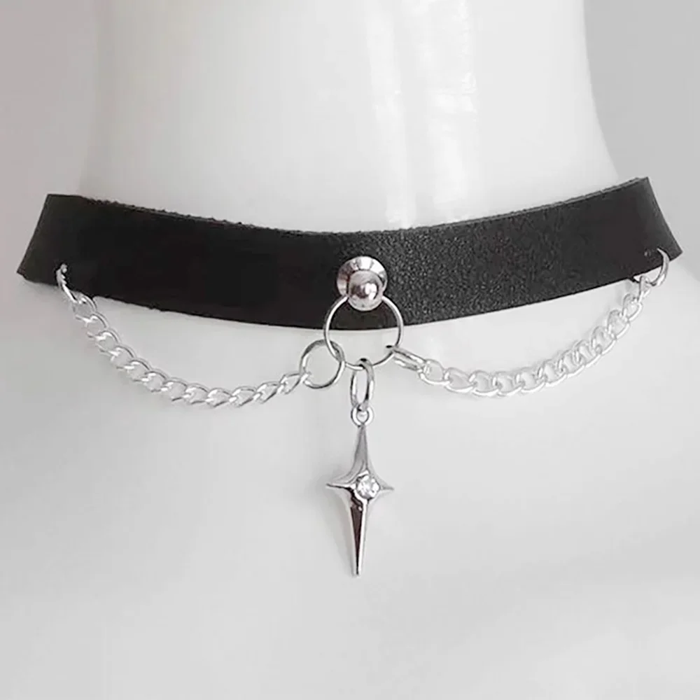 Harajuku Sexy Schwarze Goth Vierzackiger Stern Kreuz Punk Choker Gotische Halskette für Frauen Hip Hop Cosplay