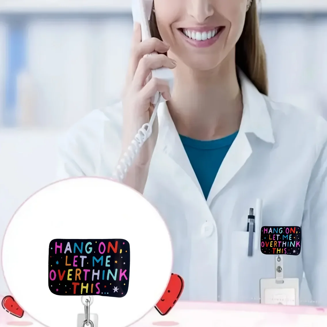 1 szt. zabawny klips do identyfikatora z wysuwanym sznurkiem, wytrzymały nylonowy sznurek, odpowiedni dla pracowników biurowych, pielęgniarek, studentów, lekarzy