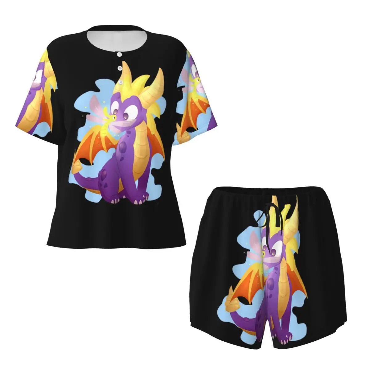 Ice Spyro _pixian_ai Round Neck Short Sleeves Nightdress for Sleeping Sleepshirts Women Loose Pajama Set Short Pants