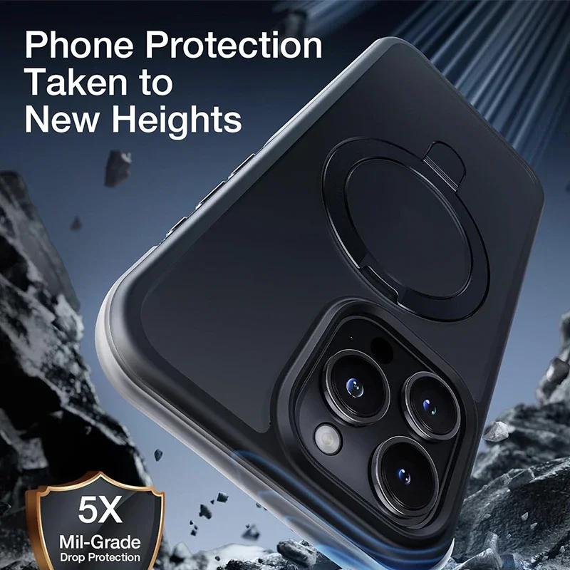 NEW2025 حافظة هاتف محمول مغناطيسية شفافة مع مسند حلقي لهاتف آيفون 16 15 14 Pro Max Plus 13 12 11 حافظات هواتف محمولة رفيعة C