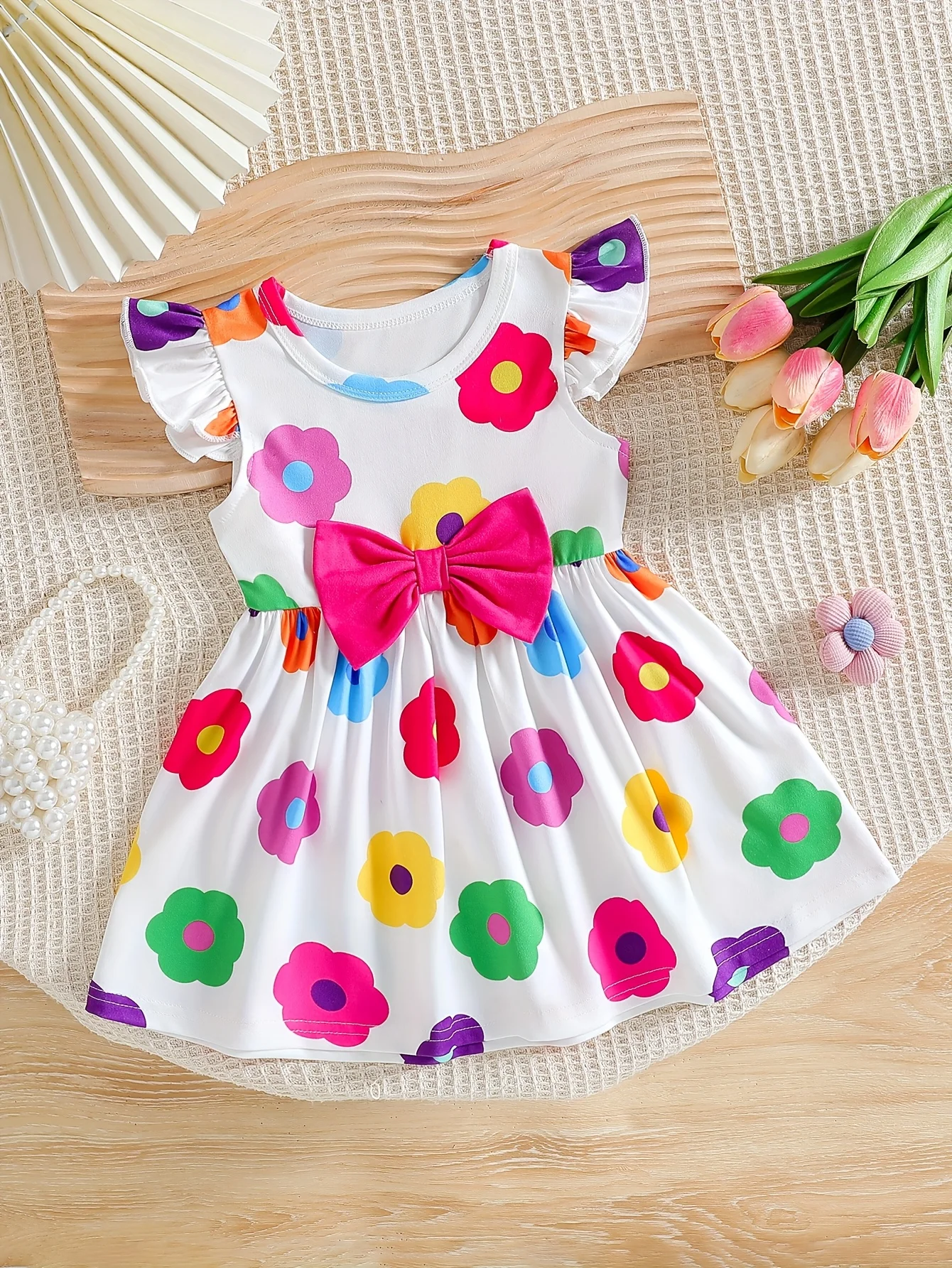 

Summer Baby Girl Elegant Flying Sleeve Bow Small Flower Casual Dress Valentine's Day Outfit Valentine/Birthday Gift