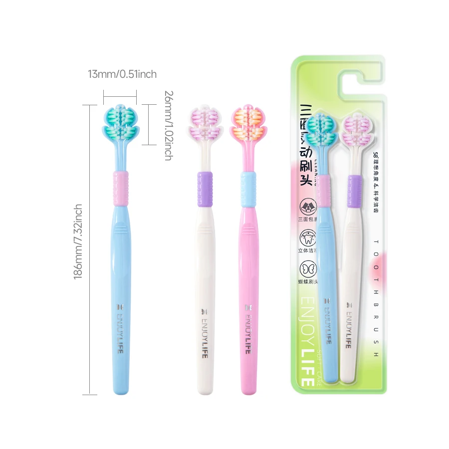 3D Stereo Three-Sided Toothbrush Ultra Fine Soft Hair Adult Toothbrush Tongue Scraper Deep Cleaning Health Oral Care Teeth Brush